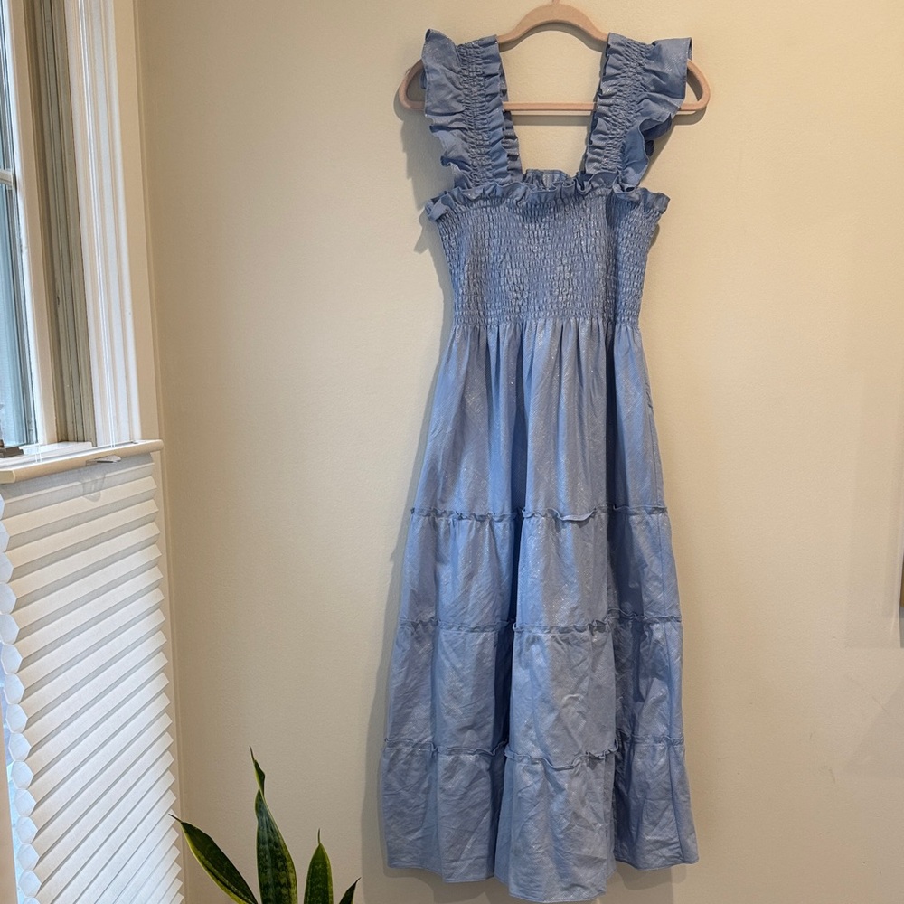 Hill House Light Blue Ellie Nap Dress with Ruffles and Glitter Print - Picture 2 of 11